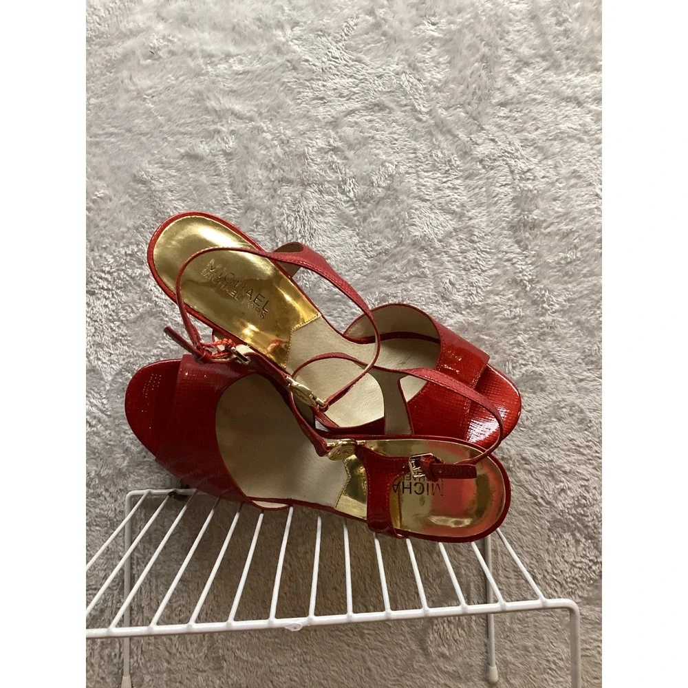 Michael Kors Red Patent Leather Platform High Heel Sandals Women's Size 9‎